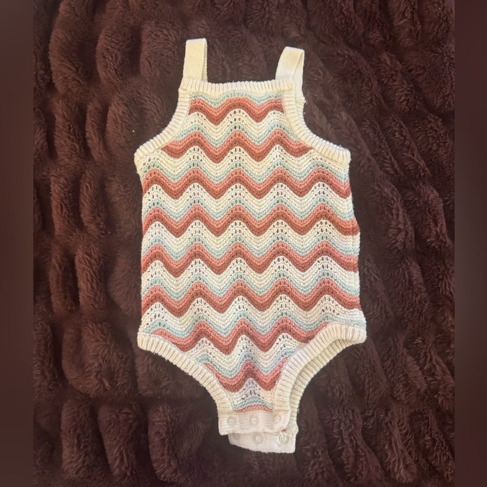 Janie and Jack Zigzag Knit Bodysuit in Cream and Pink